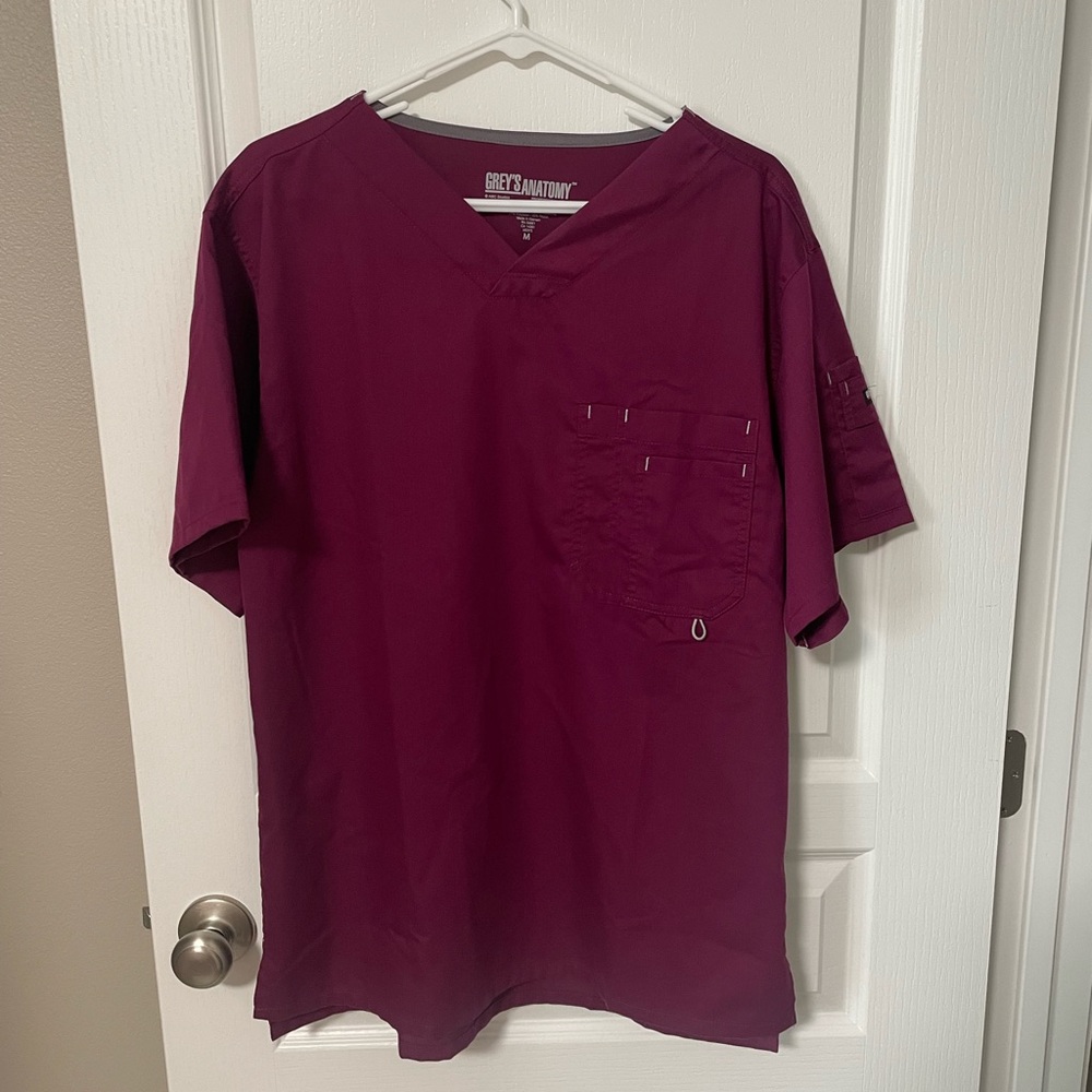 Grey's Anatomy Men's Maroon Scrub Top